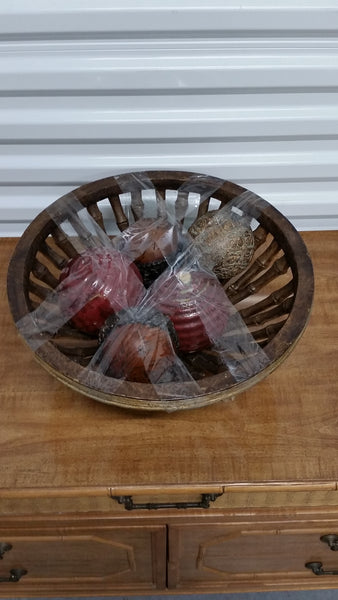 VINTAGE (?) ORIENTAL ACCENT FAUX BAMBOO ACCENT BOWL WITH BALLS!! (5 of em! 🔵🟠🟡🟢⚪️) ~ MISC