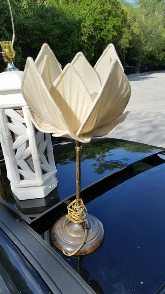 VINTAGE BRASS LAMP W/SILK LOTUS FLOWER SHADE 💮🏵