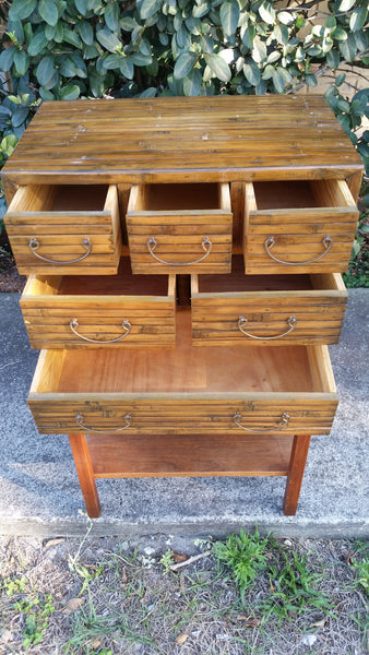 VINTAGE SMALL SPLIT BAMBOO CHEST OF DRAWERS W/BRASS HANDLES/HARDWARE ~ MISC 🔆