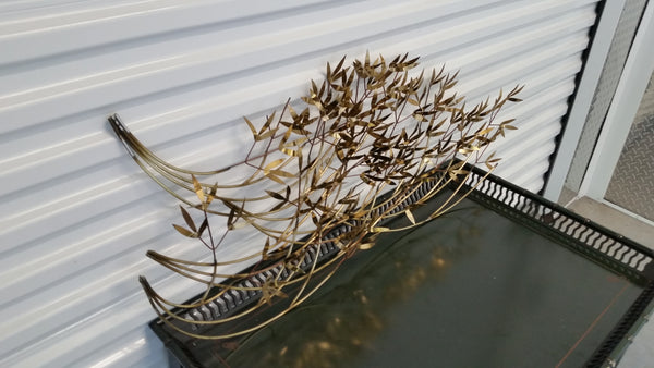 VINTAGE MID CENTURY MODERN HOLLYWOOD REGENCY C. JERE 'WILLOW BRANCH' BRASS LEAVES/ FLORAL SCULPTURE WALL DECOR ~ MISC