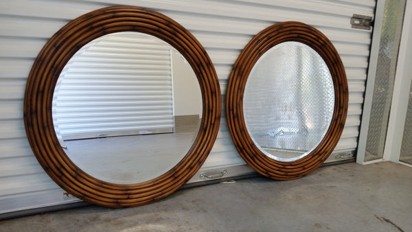 VINTAGE ETHAN ALLEN ROUND FAUX BAMBOO MIRROR (2 AVAILABLE)