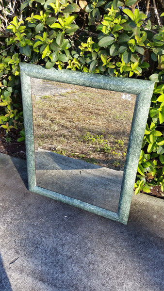 VINTAGE GREEN WOOD FAUX MARBLE MIRROR