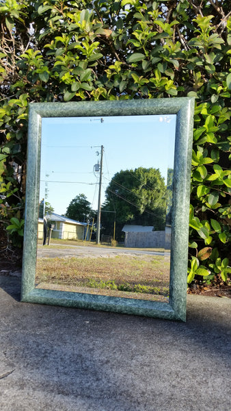 VINTAGE GREEN WOOD FAUX MARBLE MIRROR