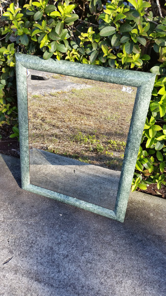 VINTAGE GREEN WOOD FAUX MARBLE MIRROR
