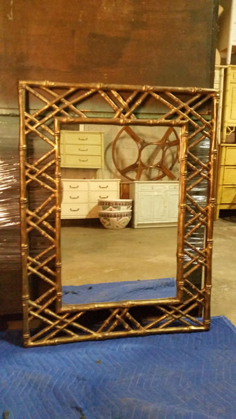 WOOD GOLD GILT FAUX BAMBOO CHIPPENDALE MIRROR 🎋🪞 🔆