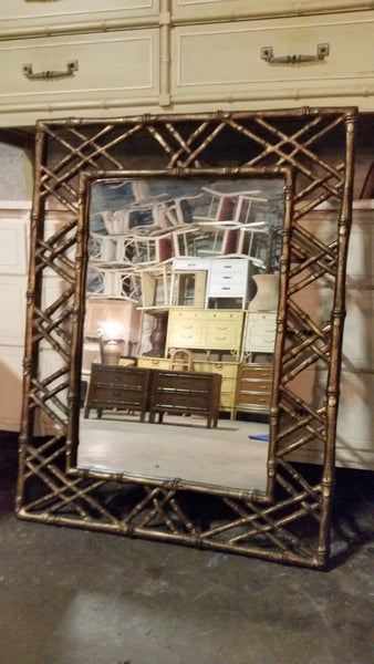 WOOD GOLD GILT FAUX BAMBOO CHIPPENDALE MIRROR 🎋🪞 🔆