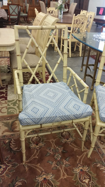 WOODBRIDGE FAUX BAMBOO/ CANE CHIPPENDALE DINING CHAIRS W/DA FRETWORK W/CUSHIONS (6 AVAILABLE)