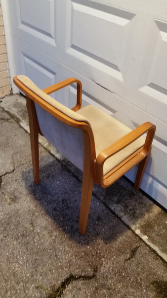 VINTAGE MID CENTURY MODERN KNOLL INTERNATIONAL BILL STEPHENS 1300 SERIES OAK BENTWOOD SUEDE DINING CHAIRS (6 ~ 2 ARM)