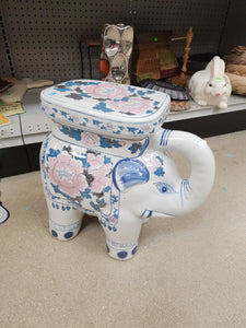 VINTAGE BLUE💙 n WHITE🤍 n PINK🩷 CERAMIC ELEPHANT🐘 trunx up PLANT STAND/ ACCENT TABLE ~ MISC