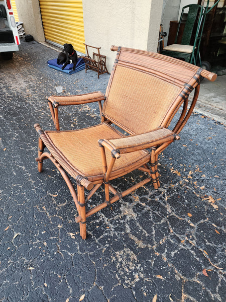 MARGE CARSON MANDALAY CHINOISERIE BAMBOO RATTAN O/S / CLUB/ LOUNGE/ ACCENT CHAIRS (2)