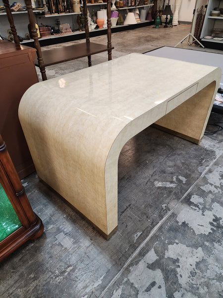 VINTAGE KARL SPRINGER "style" POSTMODERN ART DECO FAUX MARBLE/ LAMINATE WATERFALL DESK/ VANITY