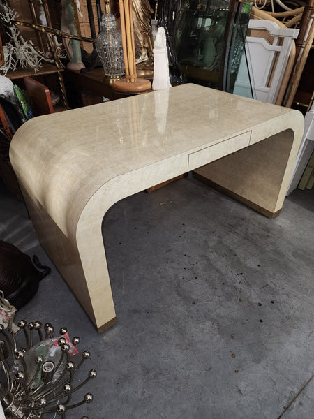 VINTAGE KARL SPRINGER "style" POSTMODERN ART DECO FAUX MARBLE/ LAMINATE WATERFALL DESK/ VANITY