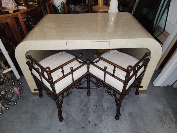 VINTAGE KARL SPRINGER "style" POSTMODERN ART DECO FAUX MARBLE/ LAMINATE WATERFALL DESK/ VANITY