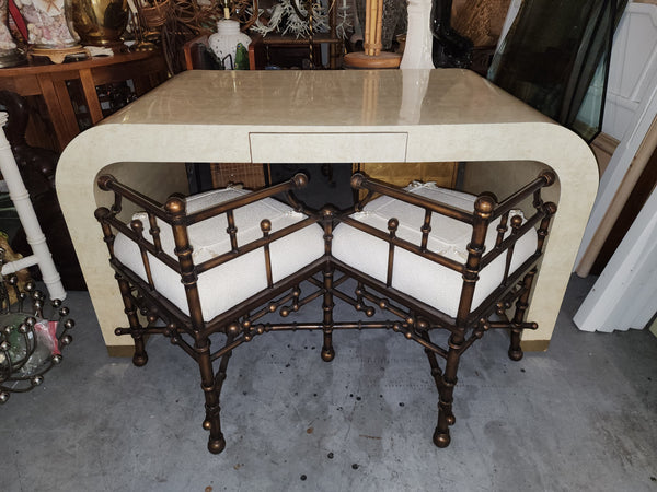 VINTAGE KARL SPRINGER "style" POSTMODERN ART DECO FAUX MARBLE/ LAMINATE WATERFALL DESK/ VANITY