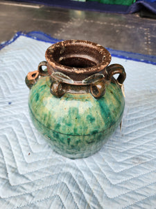 GARY DAVID DESIGNS GREEN DRIP GLAZE ANTIQUED JAR & SPOUT ~ MISC