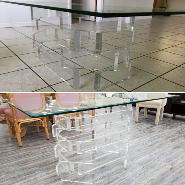 VINTAGE CHARLES HOLLIS JONES "style" LUCITE STACKED SCULPTURAL DINING ROOM TABLE