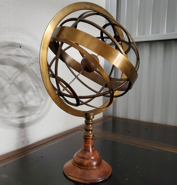 VINTAGE MID CENTURY MODERN BRASS and WOOD ARMILLARY SPHERE ~ MISC