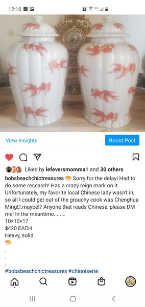 VINTAGE/ ANTIQUE CRACKLED CERAMIC KOI/ GOLDFISH GINGER JAR/ URN/ TEMPLE JAR (2) ~ MISC