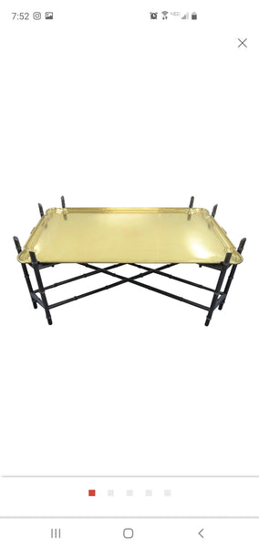 VINTAGE BLACK/GOLD n BURLWOOD FAUX BAMBOO TRAY TOP COFFEE TABLE