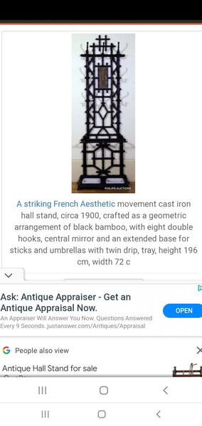 ANTIQUE FRENCH ART NOUVEAU CAST IRON FAUX BAMBOO HALL TREE/ HAT n COAT RACK ~ MISC