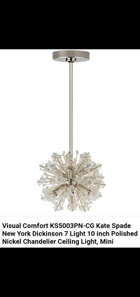 KATE SPADE NEW YORK VISUAL COMFORT DICKINSON POLISHED NICKEL🥈 CLEAR GLASS💠 n CREAM PEARL🦪 MINI 7 LIGHT SPARKLING STARBURST CHANDELIER 💫 (3 AVAILABLE)