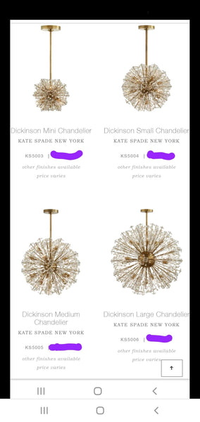 KATE SPADE NEW YORK VISUAL COMFORT DICKINSON POLISHED NICKEL🥈 CLEAR GLASS💠 n CREAM PEARL🦪 MINI 7 LIGHT SPARKLING STARBURST CHANDELIER 💫 (3 AVAILABLE)